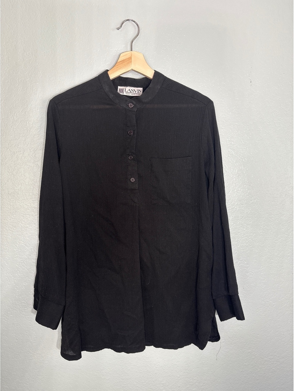 Lanvin vintage mandarin collar black, silk gauze